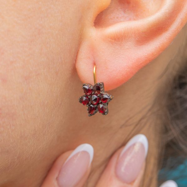 Victorian 9ct Gold Bohemian Garnet Flower Cluster Earrings, 2.60ct - Image 2