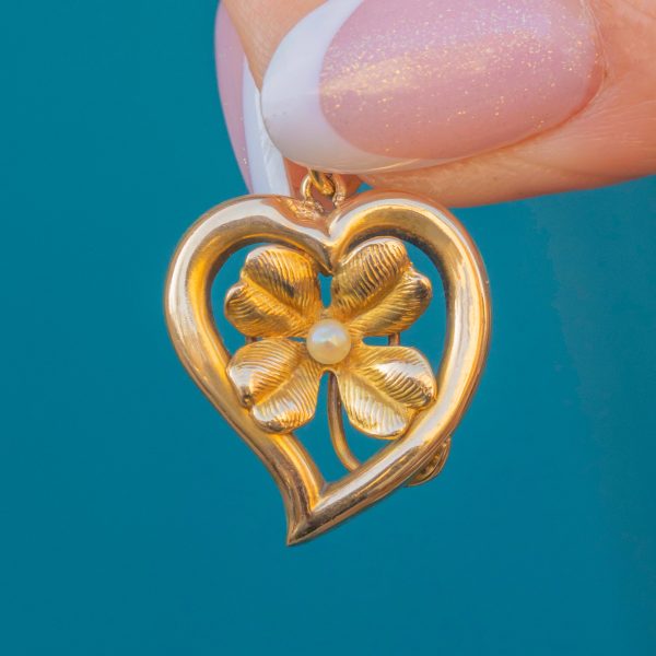 Victorian 15ct Gold Witches Heart Pearl Pendant