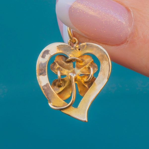 Victorian 15ct Gold Witches Heart Pearl Pendant - Image 4