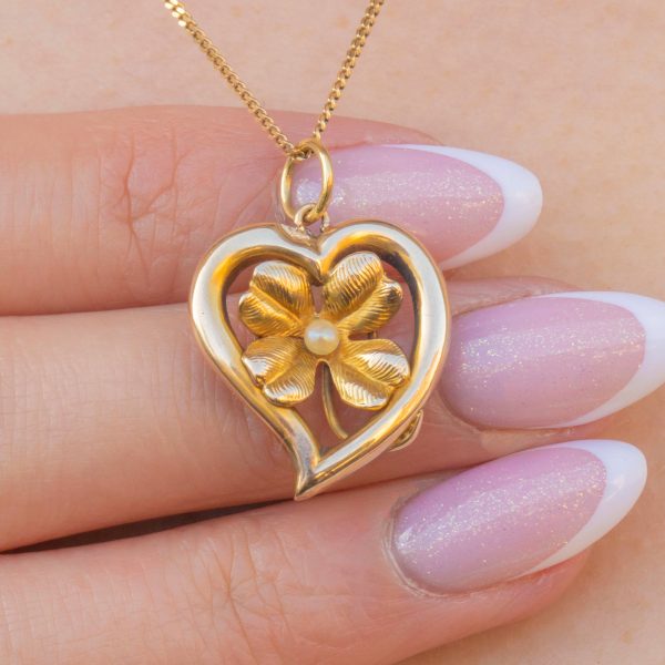 Victorian 15ct Gold Witches Heart Pearl Pendant - Image 3