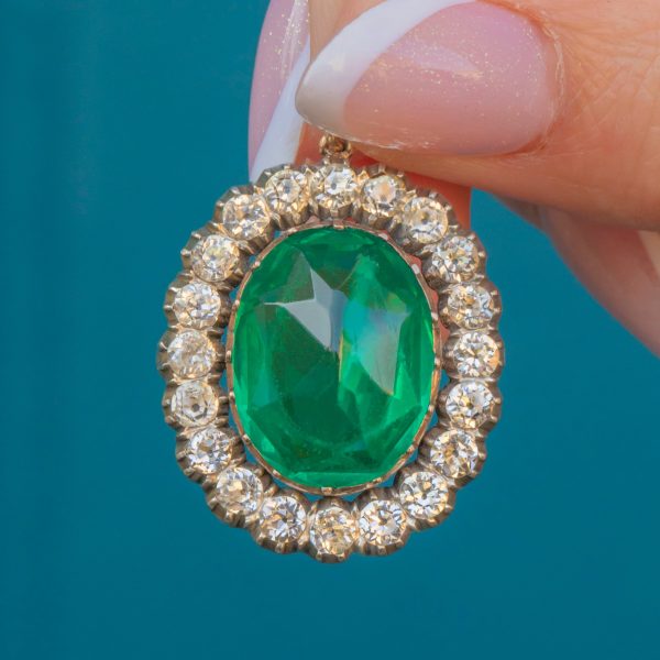Georgian Black Dot & Green Paste Cluster Pendant