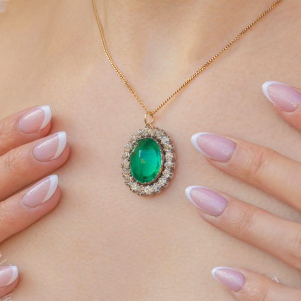 Georgian Black Dot & Green Paste Cluster Pendant - Image 6