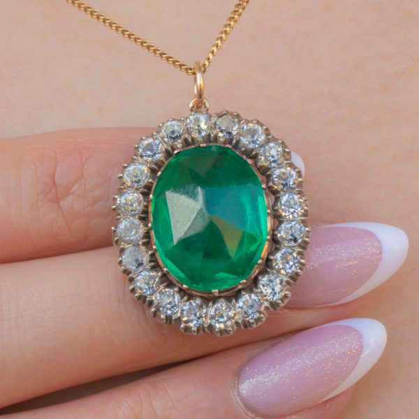 Georgian Black Dot & Green Paste Cluster Pendant - Image 3