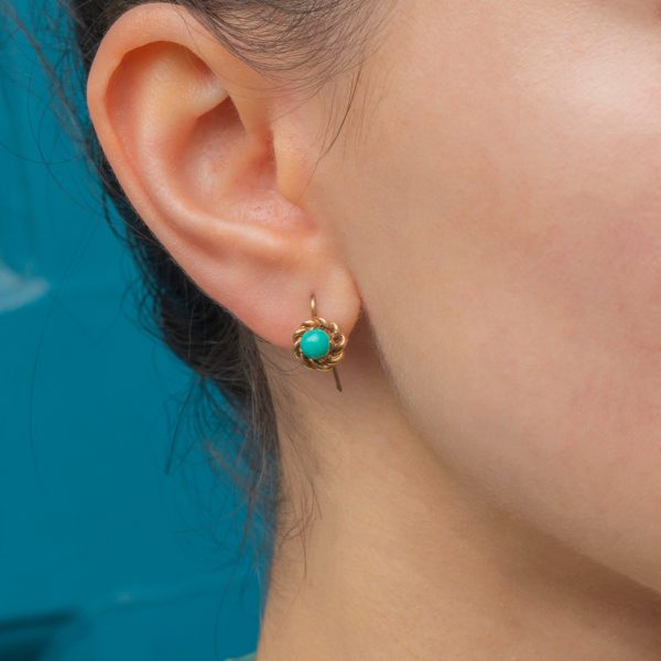 Antique 9ct Gold Turquoise Earrings - Image 2