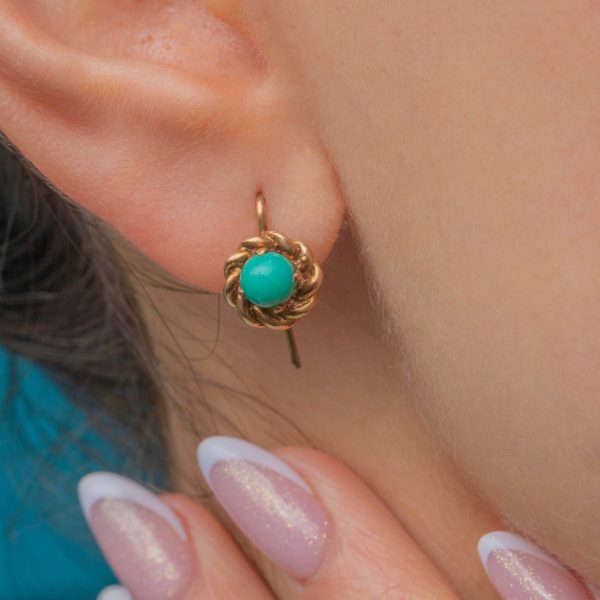 Antique 9ct Gold Turquoise Earrings - Image 5