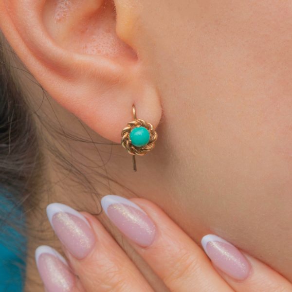 Antique 9ct Gold Turquoise Earrings - Image 3