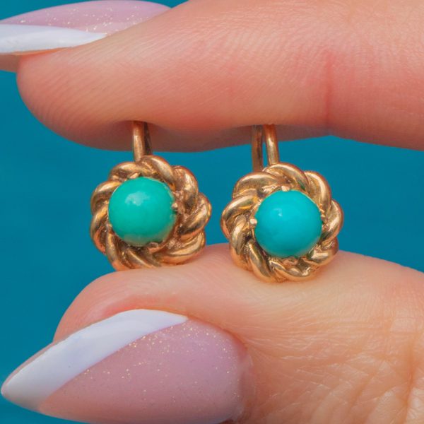 Antique 9ct Gold Turquoise Earrings
