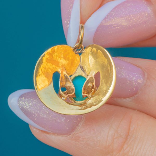 Victorian 18ct Gold Engraved Turquoise Cluster Pendant - Image 4
