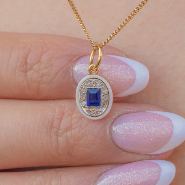 Edwardian 18ct Gold Sapphire Diamond Enamel Charm - Image 2