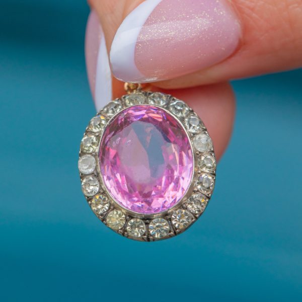 Edwardian Silver Pink Paste Cluster Pendant