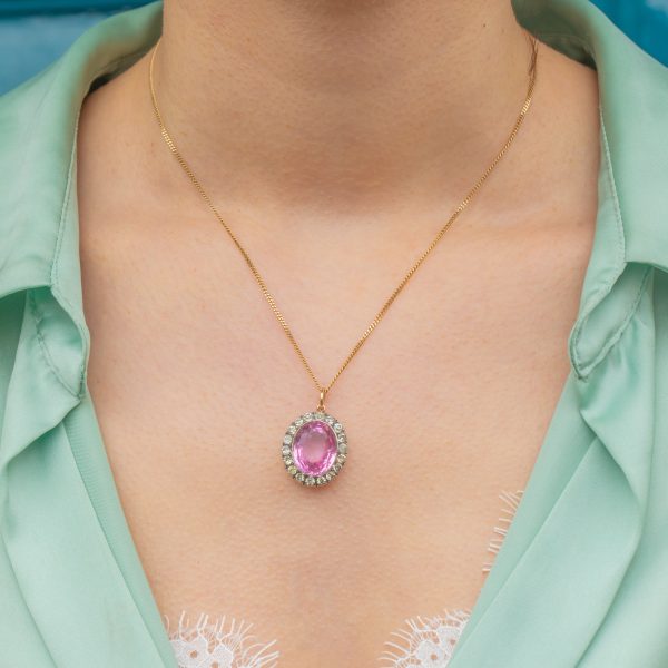 Edwardian Silver Pink Paste Cluster Pendant - Image 2
