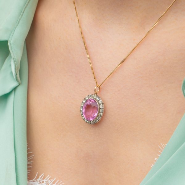 Edwardian Silver Pink Paste Cluster Pendant - Image 6