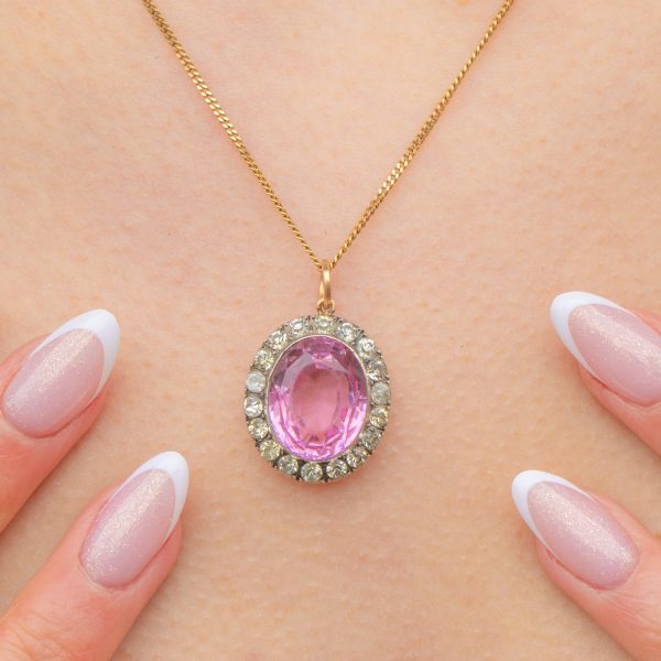 Edwardian Silver Pink Paste Cluster Pendant - Image 7