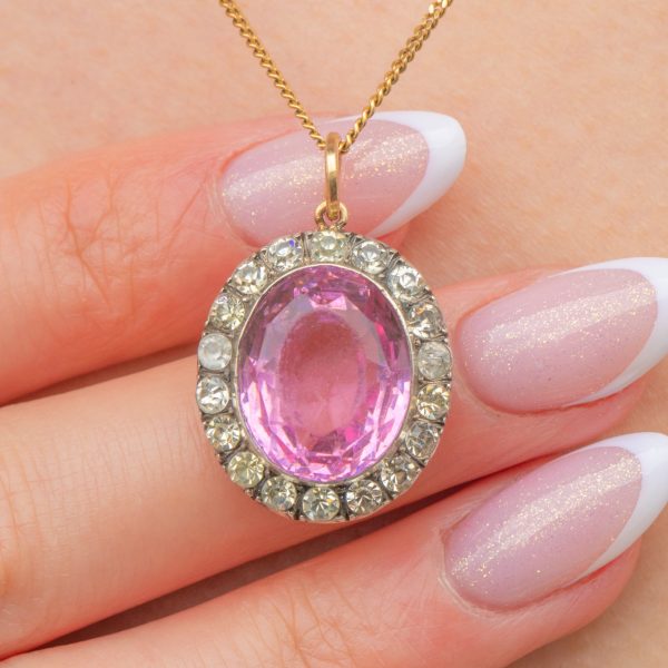 Edwardian Silver Pink Paste Cluster Pendant - Image 3