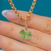 9ct Gold Double Belcher Bracelet, Four Leaf Clover Charm