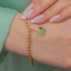 9ct Gold Double Belcher Bracelet, Four Leaf Clover Charm - Image 2