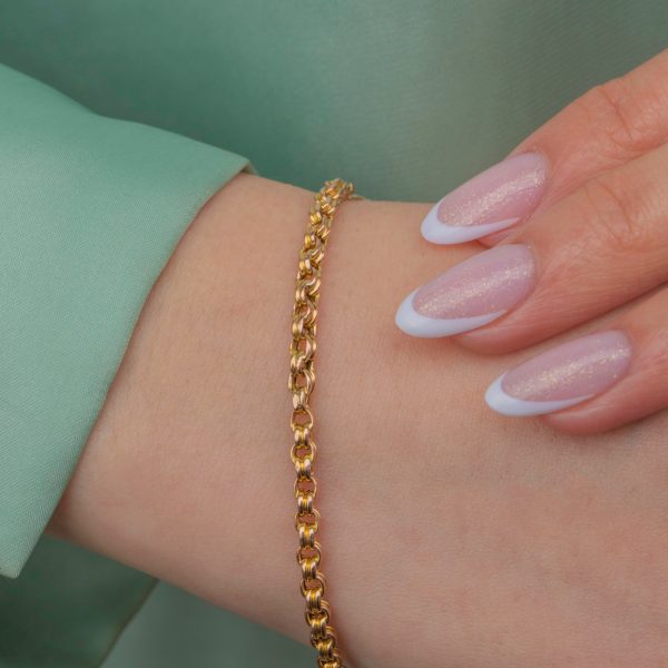 9ct Gold Double Belcher Bracelet, Four Leaf Clover Charm - Image 3
