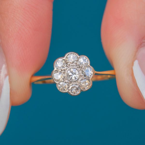 Antique 18ct Gold Diamond Daisy Cluster Ring, 0.36ct