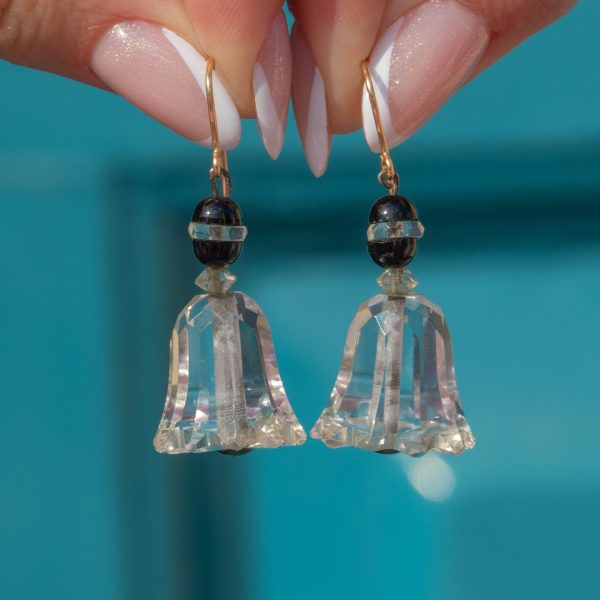 Art Deco Rock Crystal Bell Drop Earrings