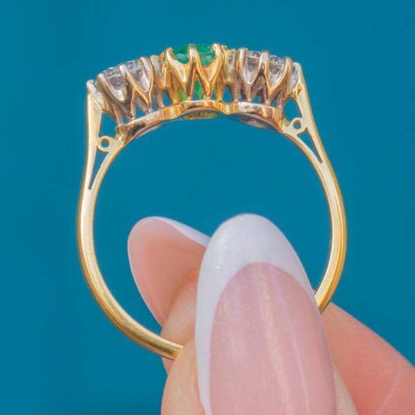 18ct Gold Emerald Diamond Trilogy Ring, 0.72ct Diamonds - Image 3