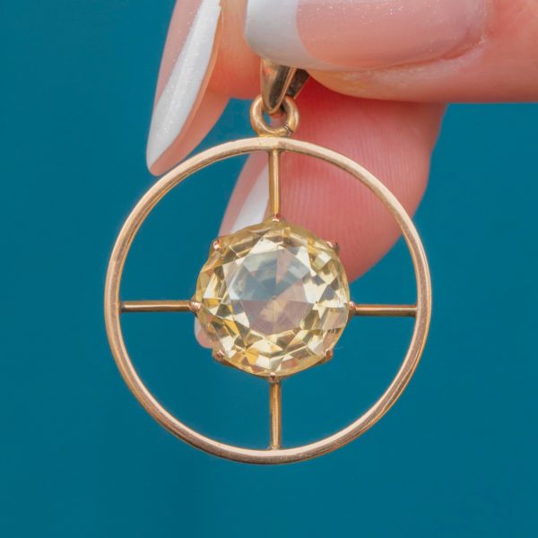 Antique 9ct Gold Citrine Pendant, 4.32ct