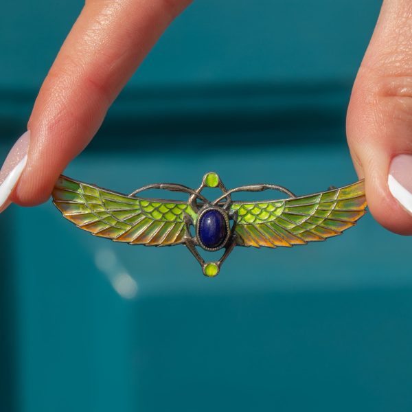 Egyptian Revival Plique-A-Jour Scarab Beetle Brooch