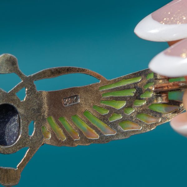 Egyptian Revival Plique-A-Jour Scarab Beetle Brooch - Image 5
