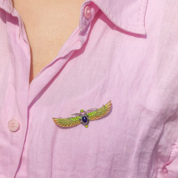 Egyptian Revival Plique-A-Jour Scarab Beetle Brooch - Image 3