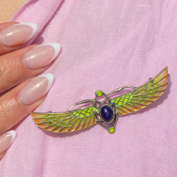 Egyptian Revival Plique-A-Jour Scarab Beetle Brooch - Image 8