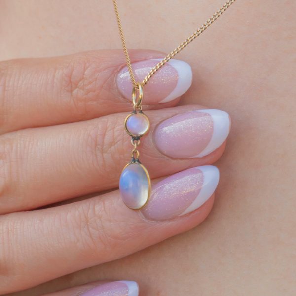 Antique 9ct Gold Moonstone Drop Pendant - Image 2