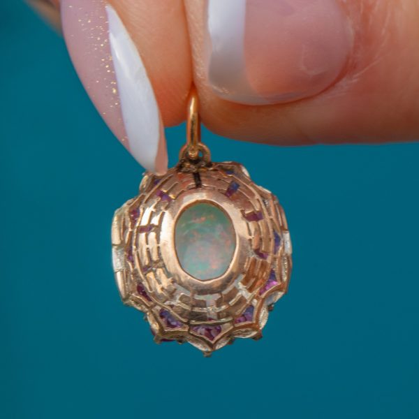 9ct Gold Opal Rhodolite Garnet Cluster Charm, 0.78ct Opal - Image 4