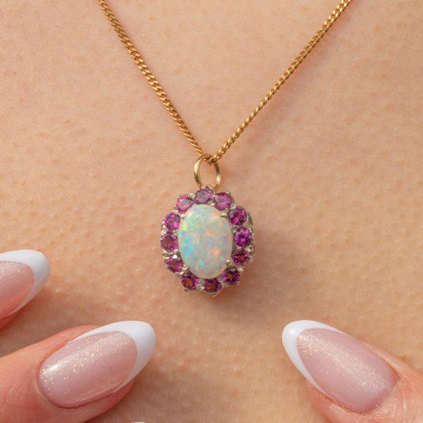 9ct Gold Opal Rhodolite Garnet Cluster Charm, 0.78ct Opal - Image 6