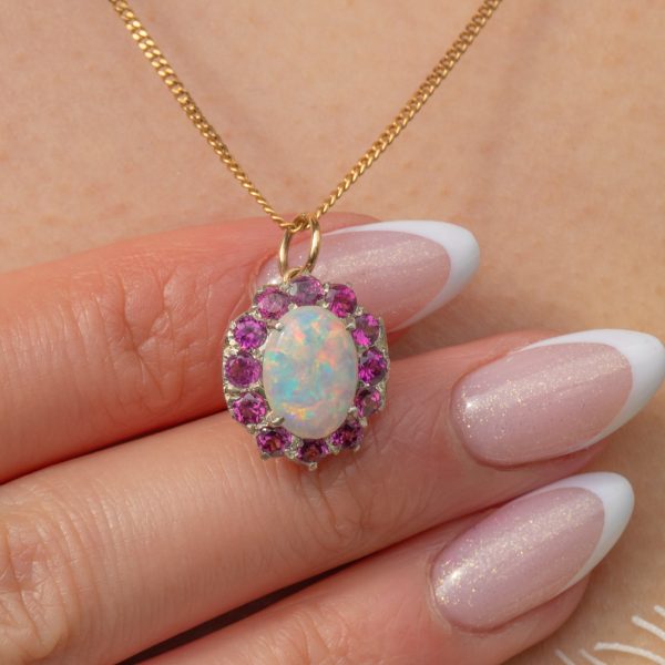 9ct Gold Opal Rhodolite Garnet Cluster Charm, 0.78ct Opal - Image 3