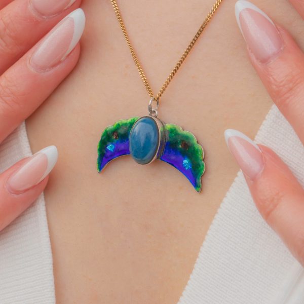Art Deco Silver Blue Enamel Egyptian Revival Pendant - Image 5