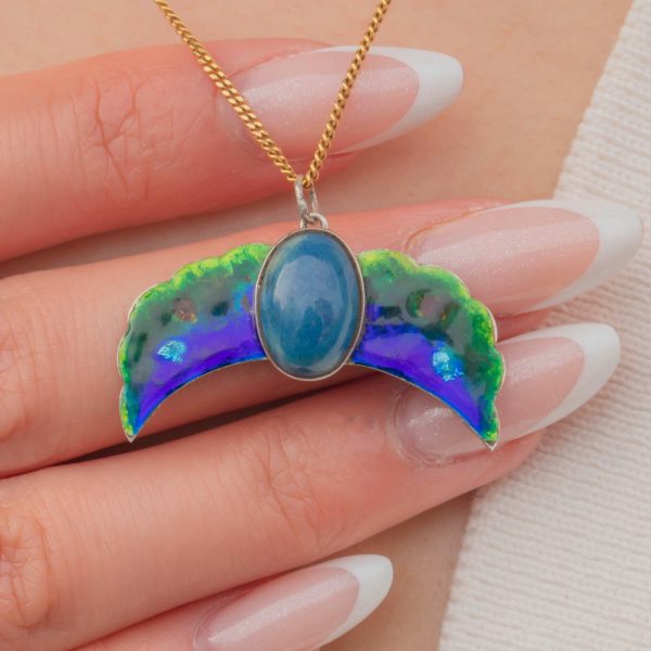 Art Deco Silver Blue Enamel Egyptian Revival Pendant - Image 2